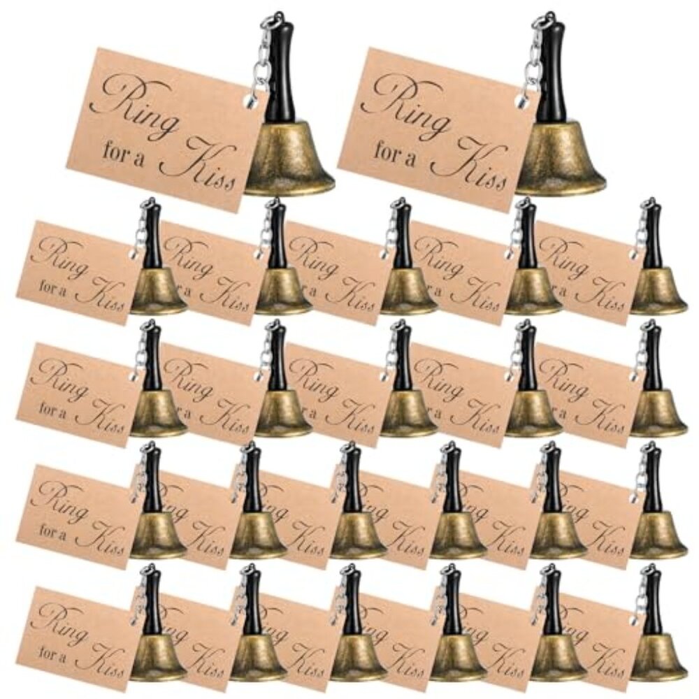 24 Set Wedding Bells Bulk Ring for a Kiss with Tags Kissing Bells for Wedding